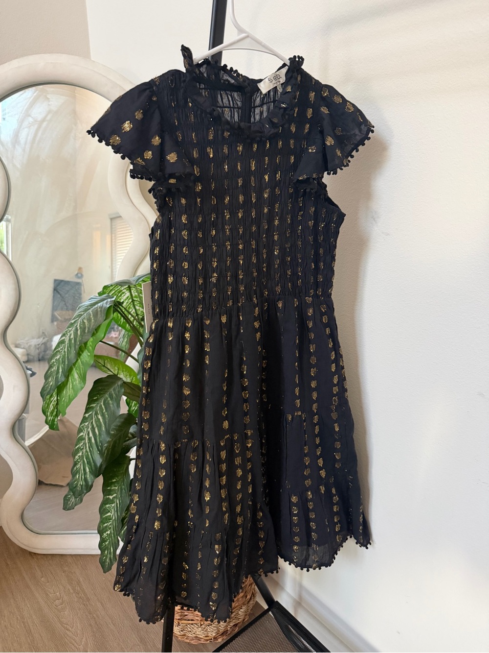 SEA NEW YORK Black Eyelet Midi Dress with Metallic Gold Accents size 4 NEW - Picture 4 of 7